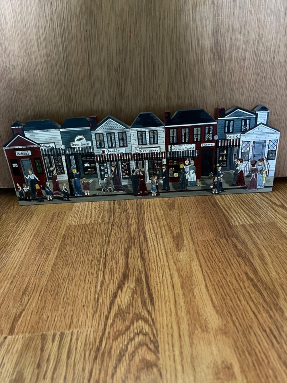 Vintage-Style Decorative Village Street Plaque in Blue, Red, Cream